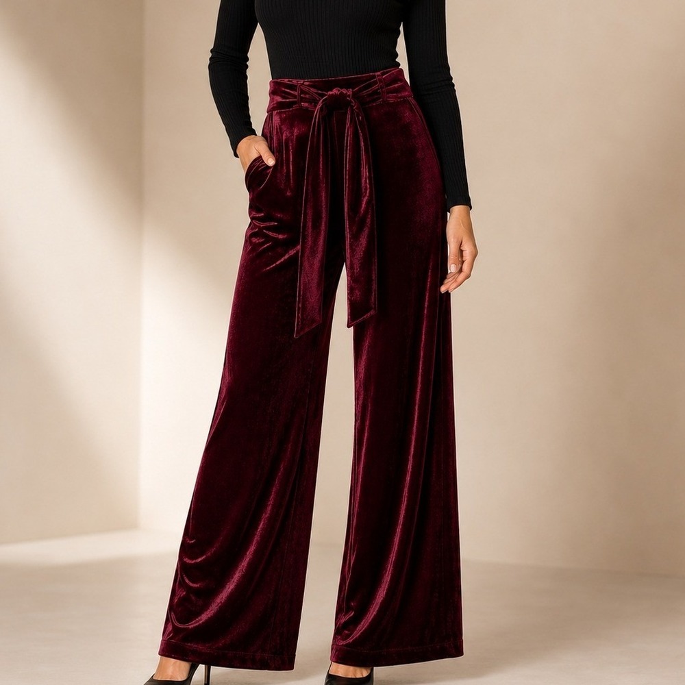 Misa Los Angeles Aliya Velvet Pant Wide Leg High Rise Vacation Holiday Date XS